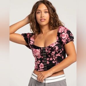 NWT - West of Melrose Floral Hook N Eye Womens Corset Top - Size S
